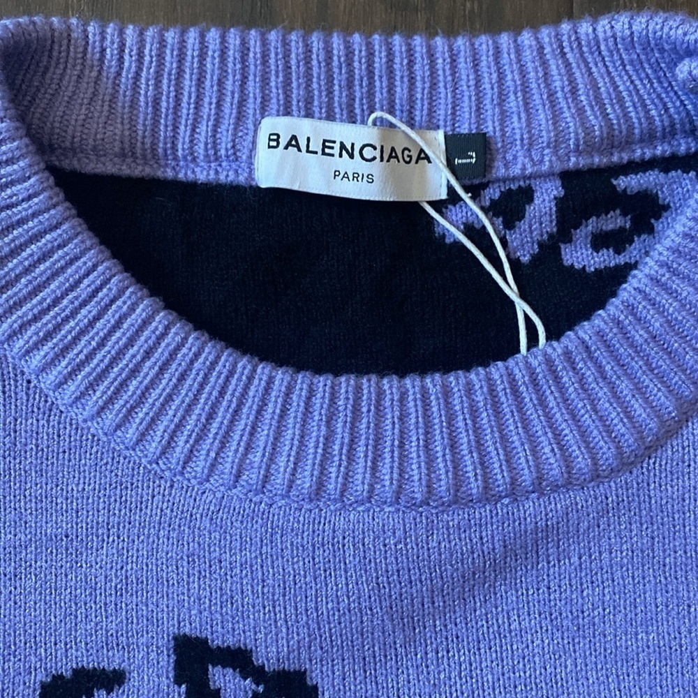Balenciaga Purple Knit Sweater with Black Allover Logo in Size large - Picture 3 of 15